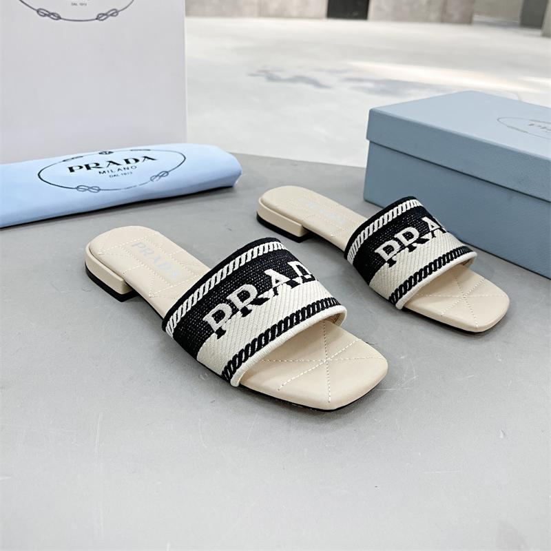 Prada Logo EmbroideryFashion Sandals Slide Sandal (Replica)
