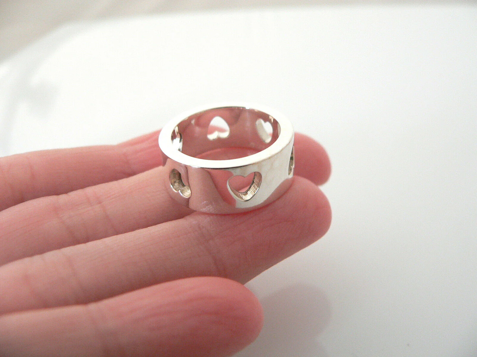 Tiffany & Co Silver Heart Stencil Cut Out Ring Band Sz 5.25 Gift Love Statement