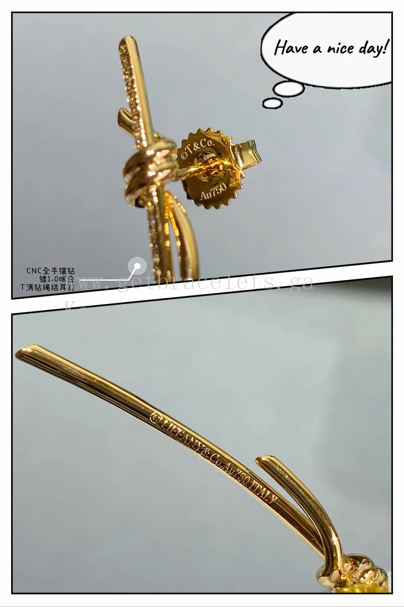 Tiffany Knot Drop Earrings in Yellow Gold/Rose Gold with Diamonds