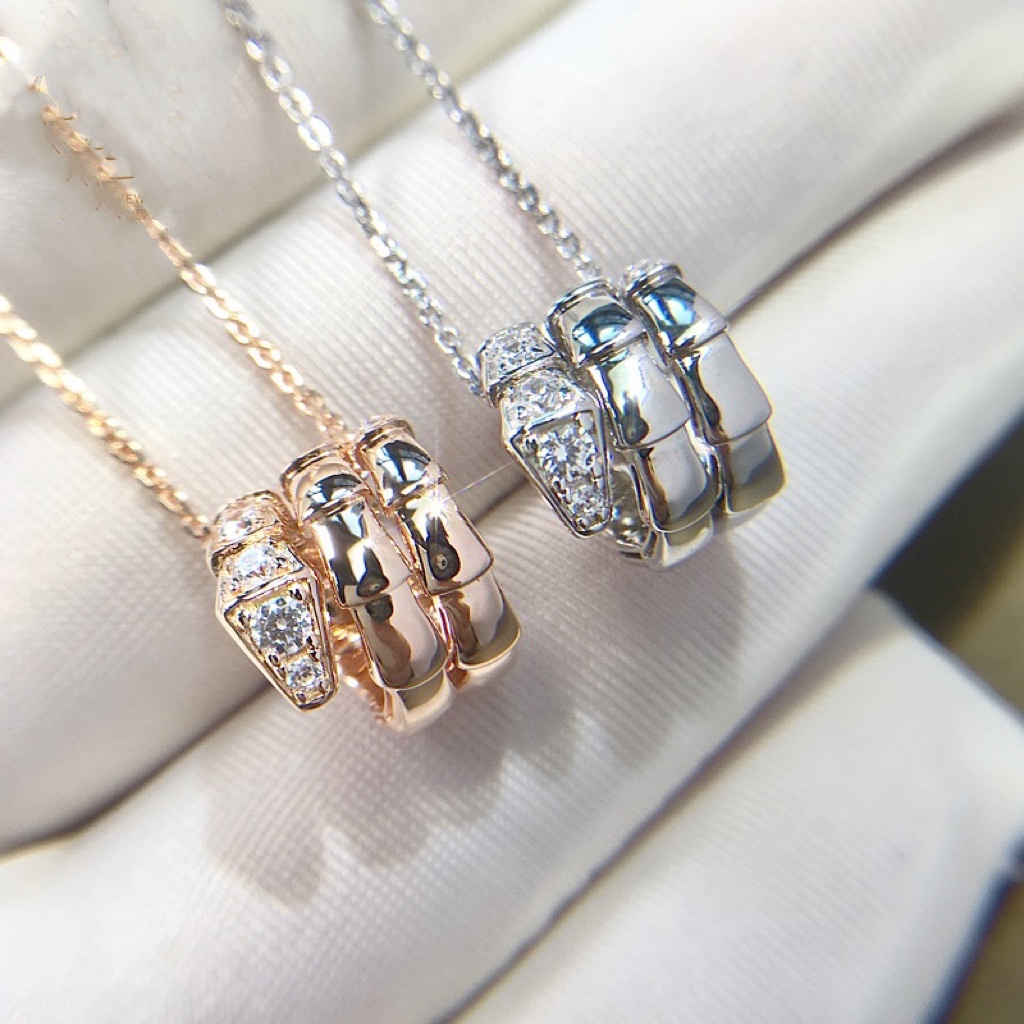 Bvlgari Triple Loop Snake Bone Necklace with Diamonds at Head and Tail