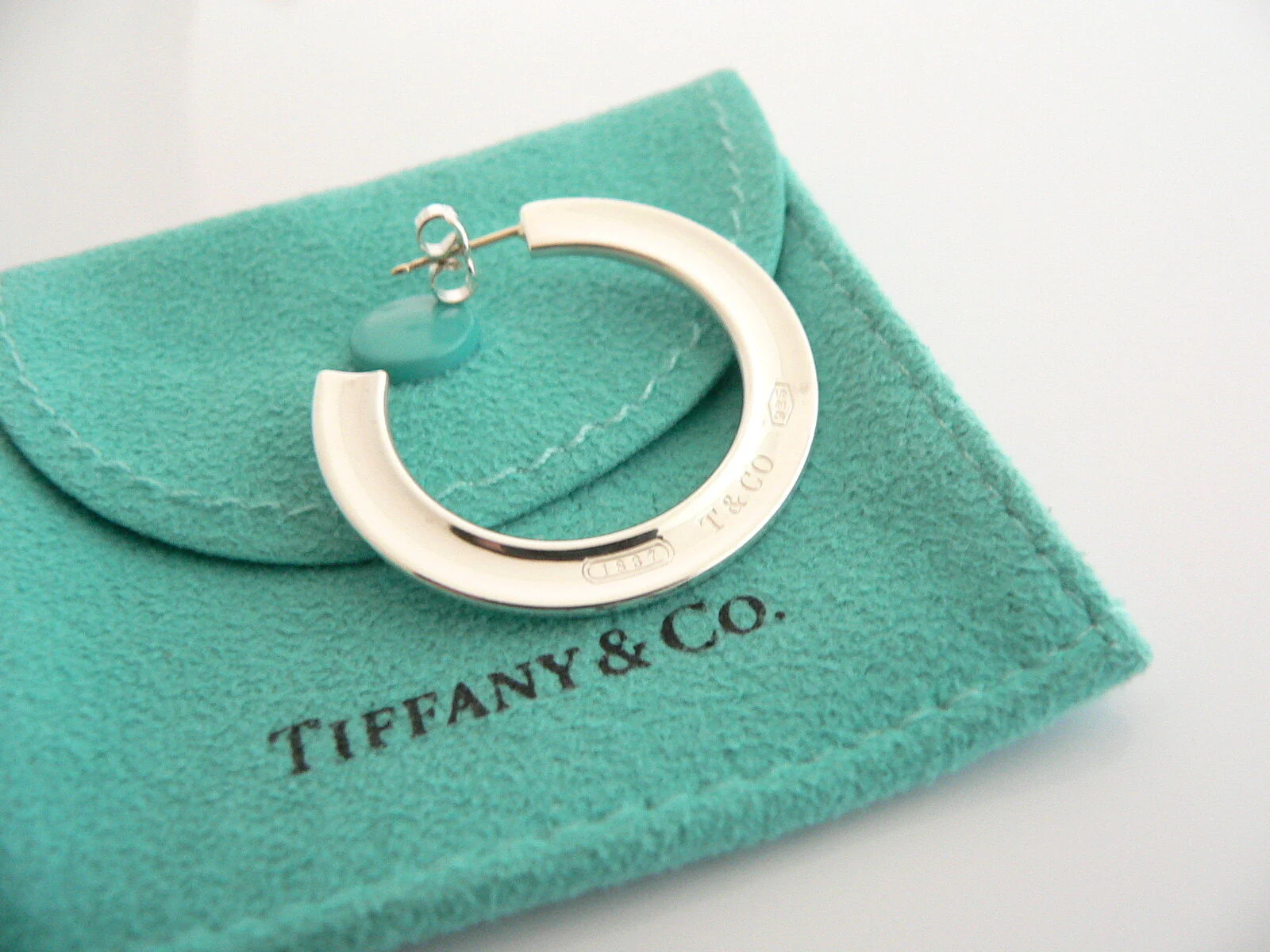 Tiffany & Co 1837 Hoop Earrings Silver Circle Round Gift Pouch Love Flat