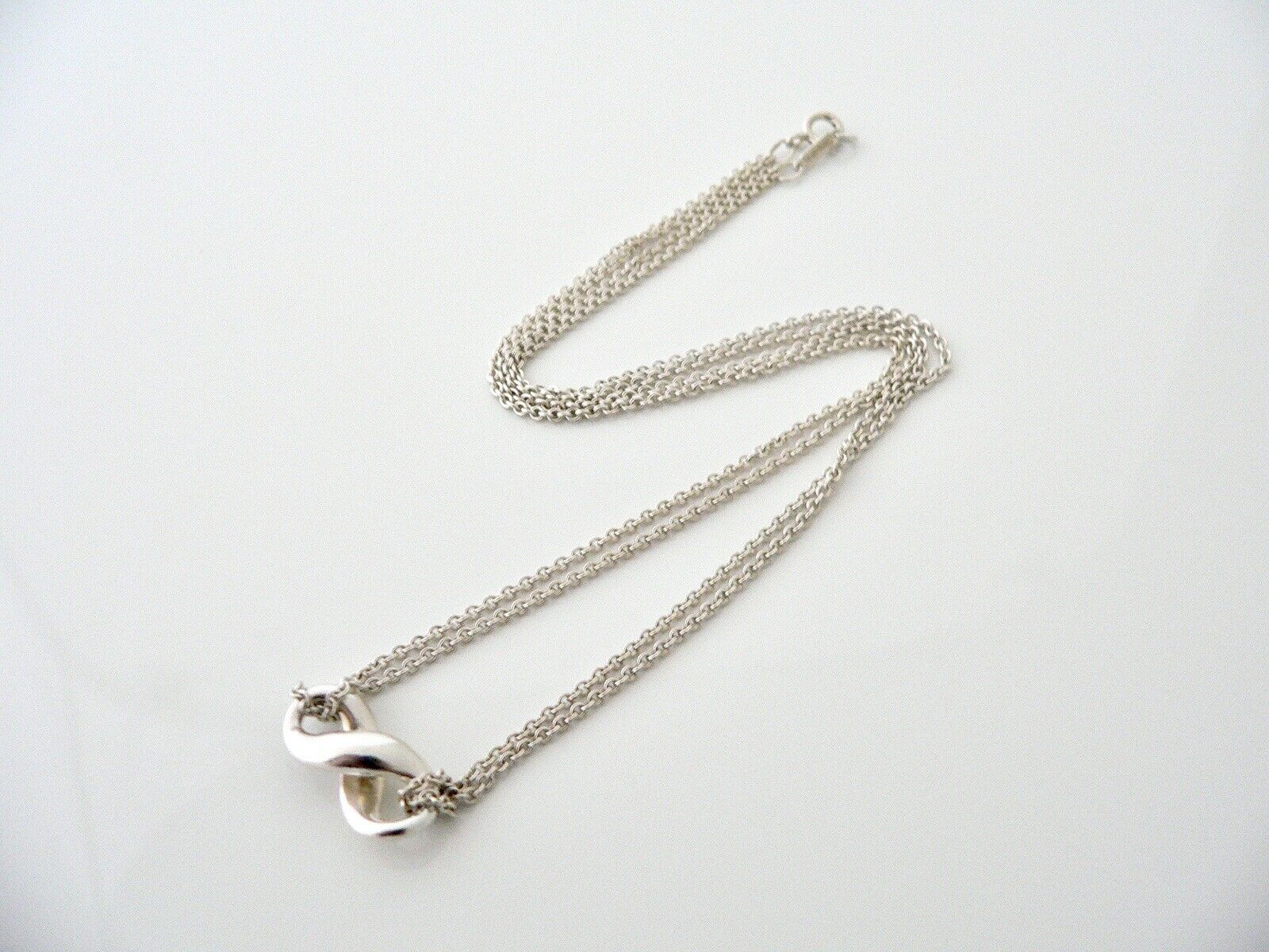 Tiffany & Co Silver Infinity Figure 8 Necklace Pendant Chain Charm Gift Love