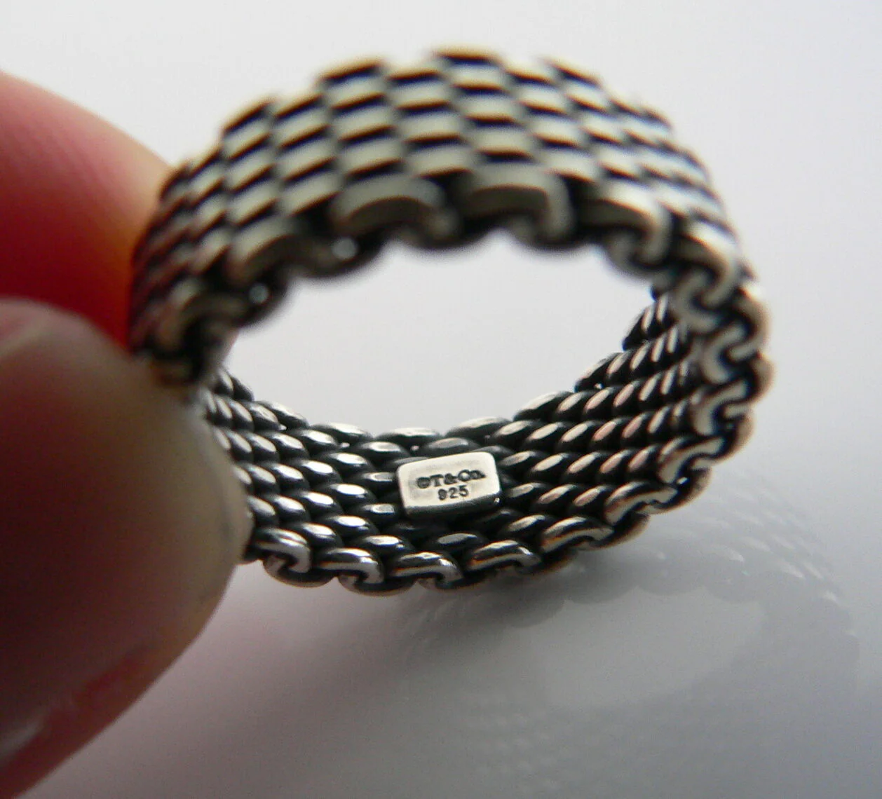 Tiffany & Co Silver Mesh Stacking Ring Band Sz 4.75 Love Gift Oxidized