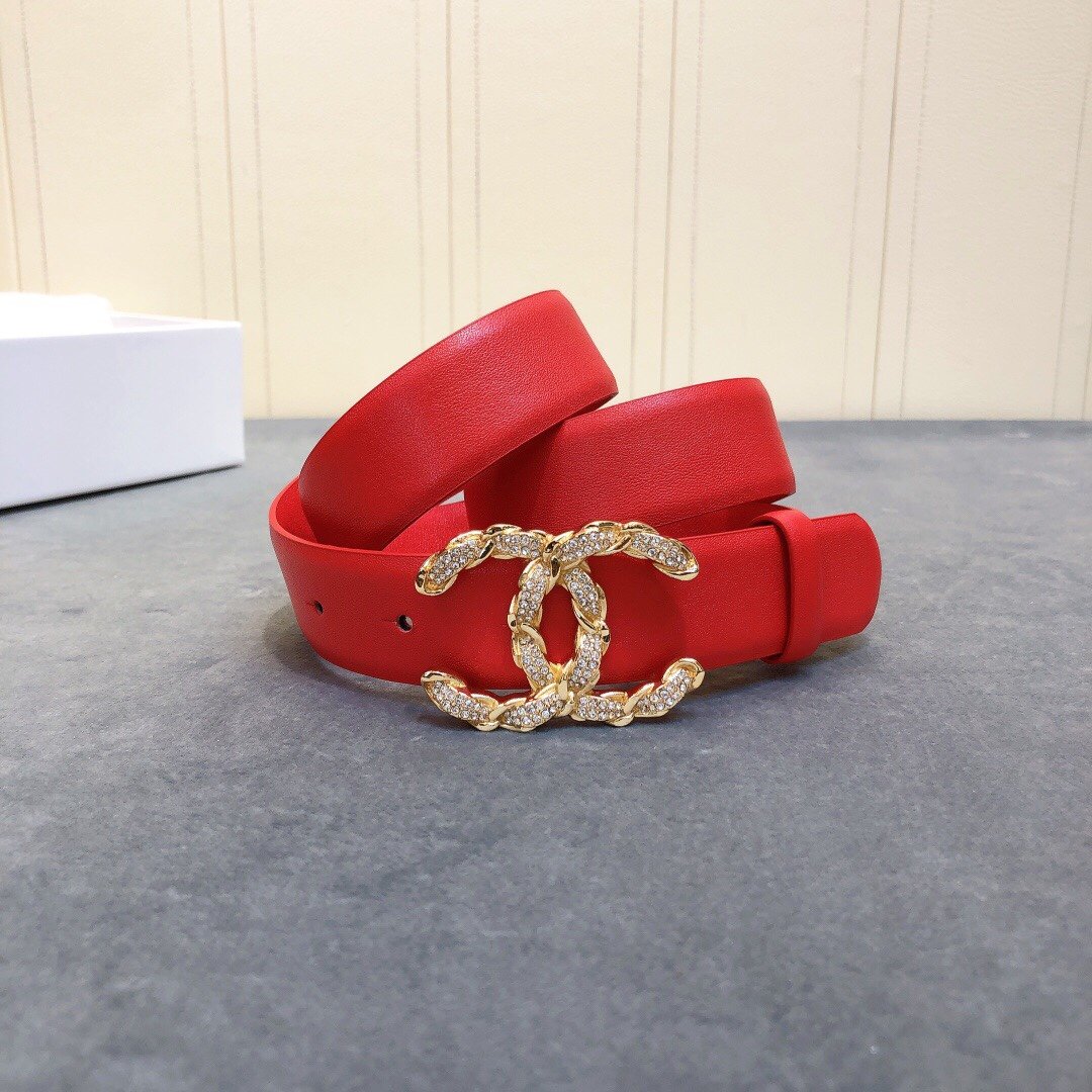 Chanel Belt With Double C Buckle Red Women Belt 30MM