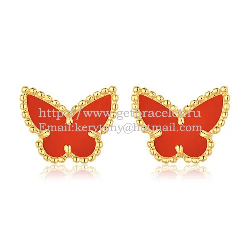 Van Cleef & Arpels Sweet Alhambra Butterfly Earrings Yellow Gold With Carnelian Mother Of Pearl