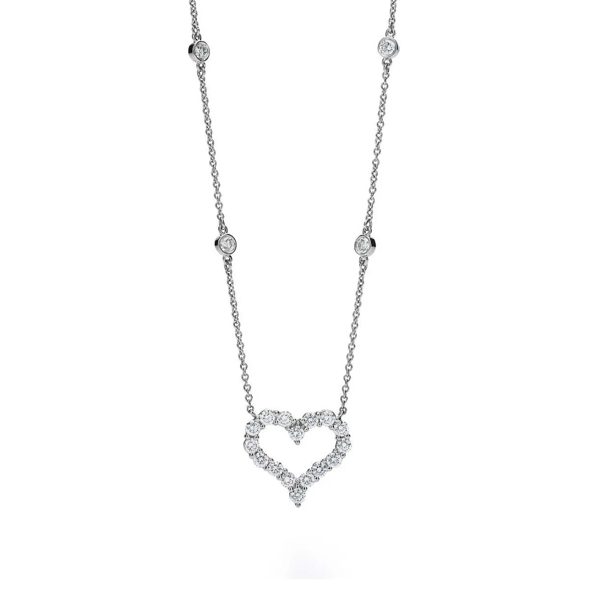 Timeless Style Tiffany Platinum Heart Pendant Ladies 925 Silver Diamonds Necklace Uk
