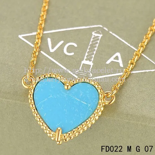 Van Cleef Arpels Sweet Alhambra Heart Pendant Yellow Gold With Turquoise Mother Of Pearl