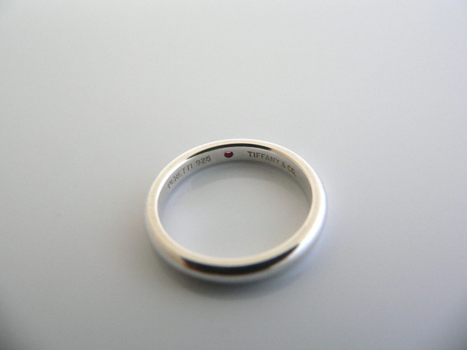 Tiffany & Co Silver Peretti Ruby Ring Stacking Gemstone Band Sz 5 Gift Love