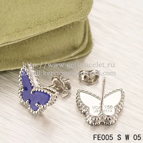 Van Cleef & Arpels Sweet Alhambra Butterfly Earrings White Gold With Lapis Stone Mother Of Pearl