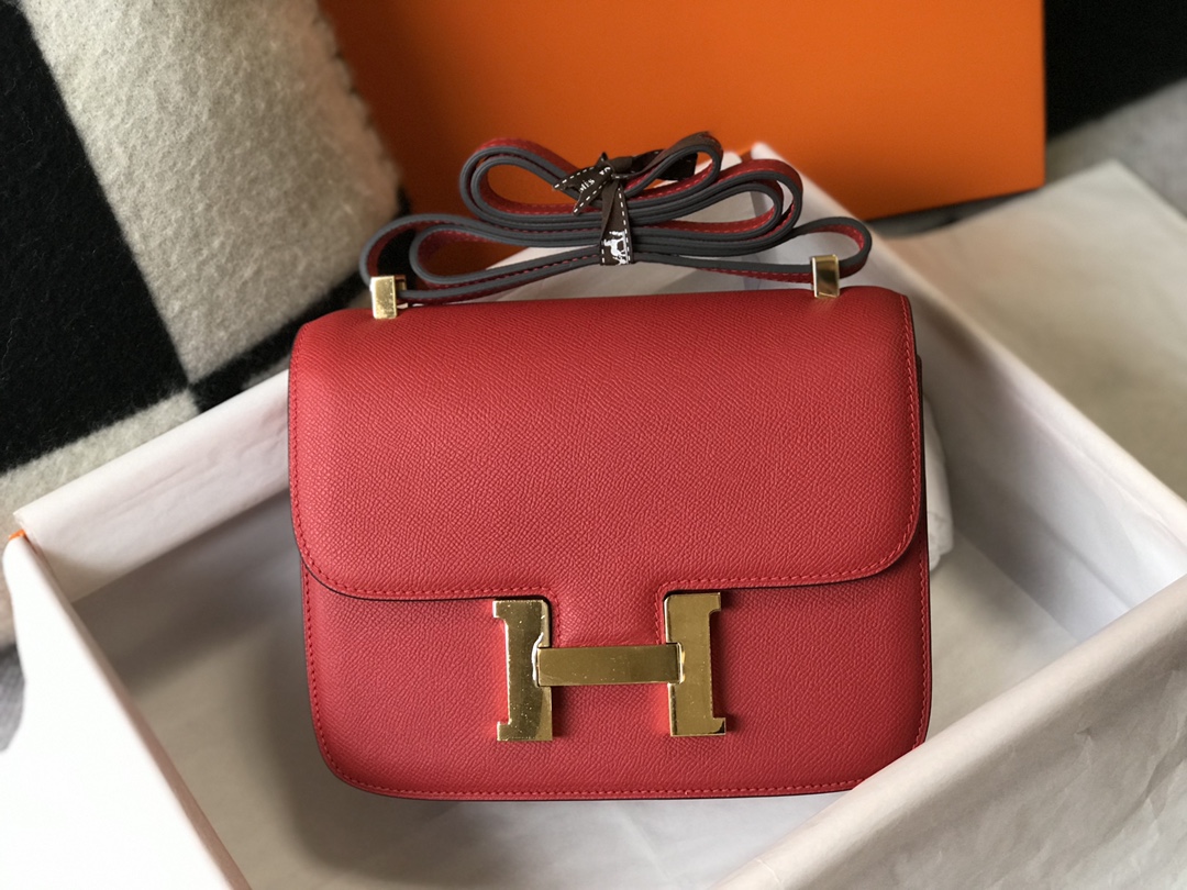 Replica Hermes Constance Bag Epsom Leather Red Wiht Gold 19cm and 23cm