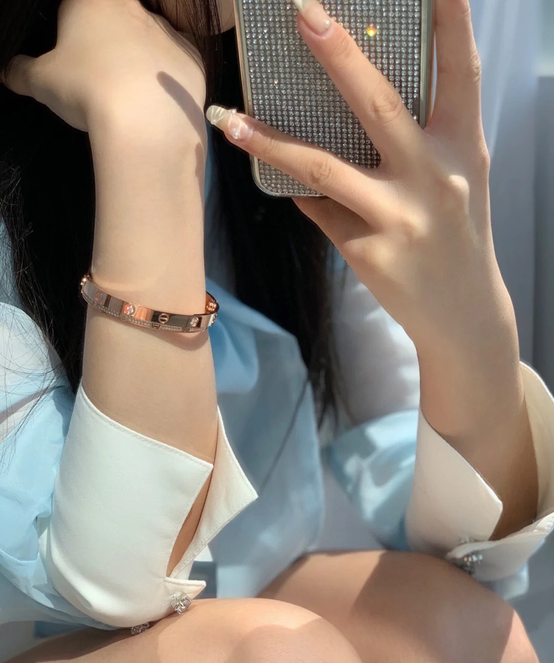 Cartier Four Diamonds Love Bracelet & Narrow Full Diamond Bracelet