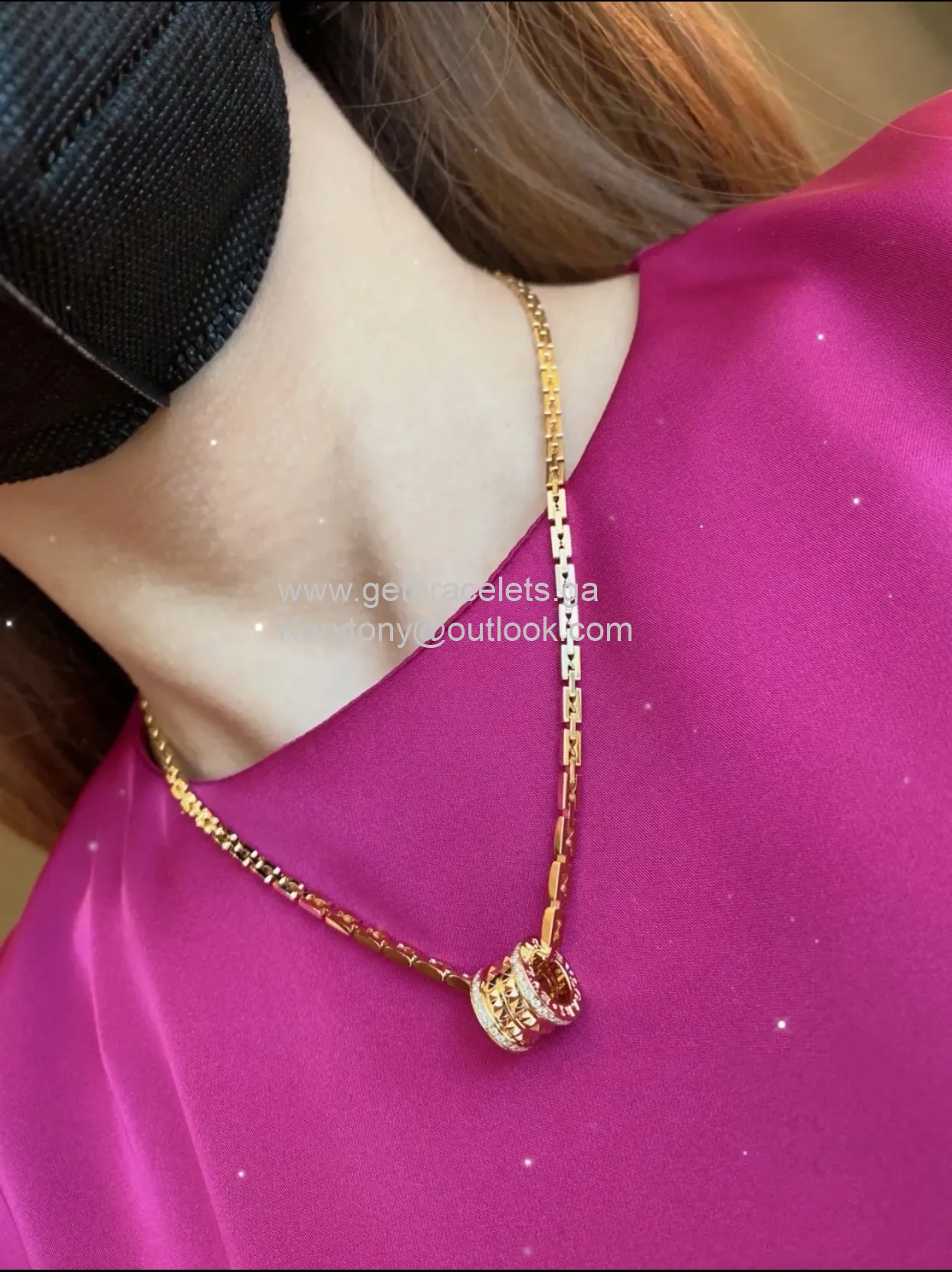 B.zero1 Rock Necklace with Pave Diamonds Yellow Gold and White Gold AAA