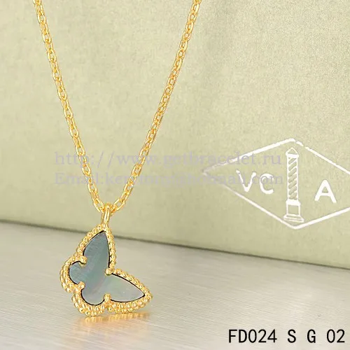 Van Cleef Arpels Lucky Alhambra Butterfly Necklace Yellow Gold With Gray Mother Of Pearl