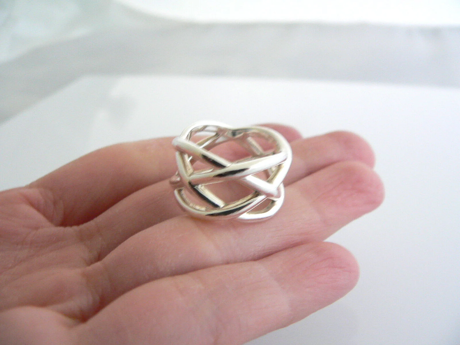 Tiffany & Co Silver Braided Wide Knot Ring Band Sz 6.5 Rare Gift Love Statement