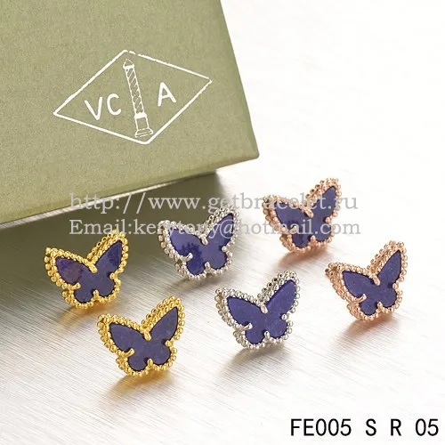 Van Cleef & Arpels Sweet Alhambra Butterfly Earrings Pink Gold With Lapis Stone Mother Of Pearl