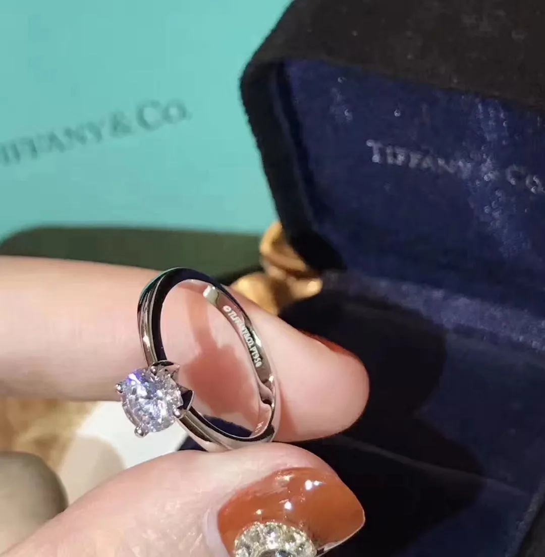 Hot Tiffany Setting Engagement White Gold Female Dimonda Ring Widding Ring In Platinum