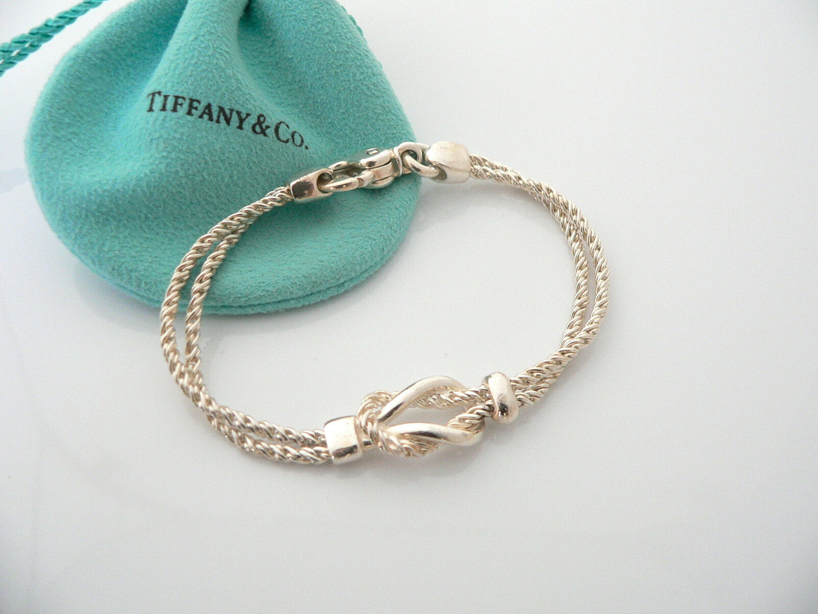 Tiffany & Co Silver Rope Love Knot Bracelet Bangle Rare 7.75 Inch Longer Gift
