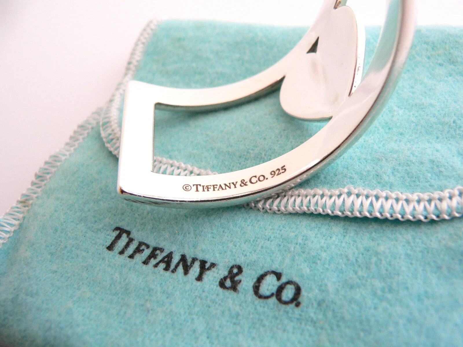 Tiffany & Co Silver Heart Bar Cuff Bangle Bracelet Rare Gift Pouch Love Art