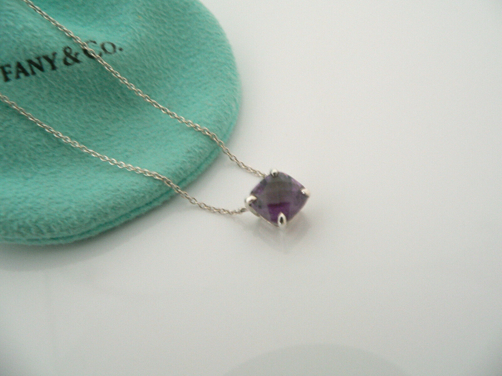 Tiffany & Co Amethyst Necklace Silver Gemstone Pendant Charm Gift Love Sparklers
