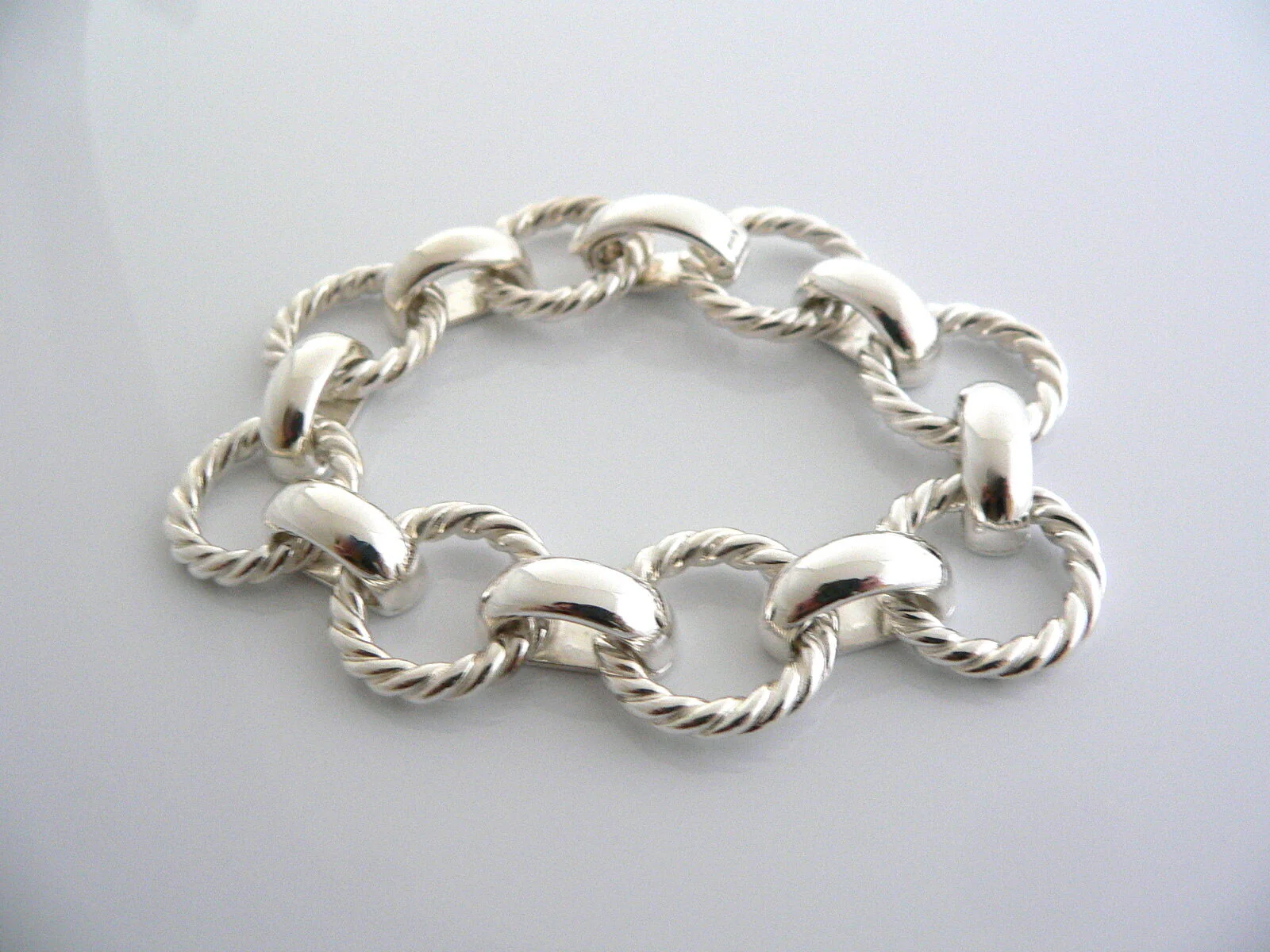 Tiffany & Co Silver Large Cable Rope Link Bracelet Bangle Gift Pouch Statement