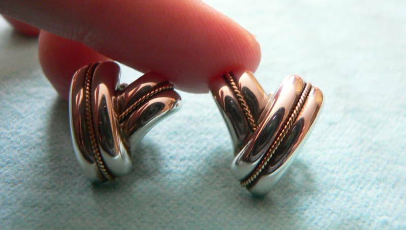 Tiffany & Co Silver 14K Gold Rope V Shape Earrings Studs Gift Love Classic