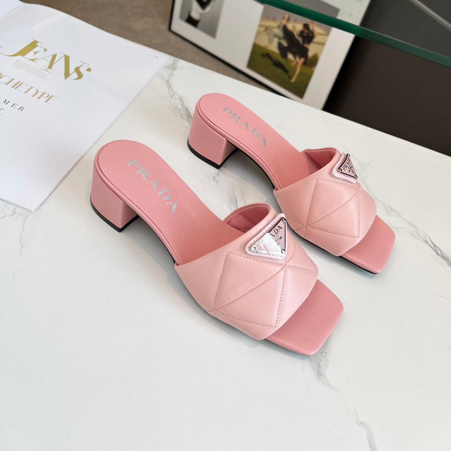 Prada  Comfort Goes With Everything 3.5CM Thick Heel Sandals Slide (Replica)