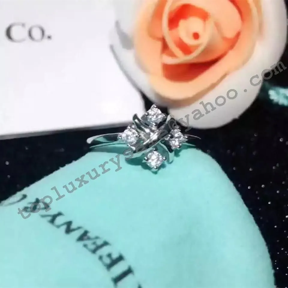 Tiffany & Co. Schlumberger Lynn Ring Diamonds Sterling Silver Jewelry Valentine Gift GRP03329