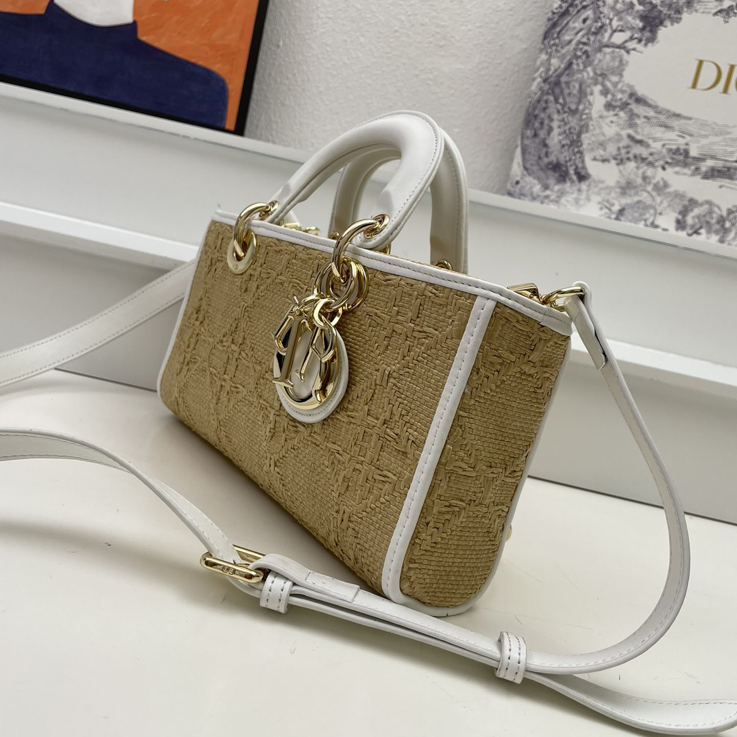 Dior Lady D-Joy Raffia Shoulder Bag Handbag