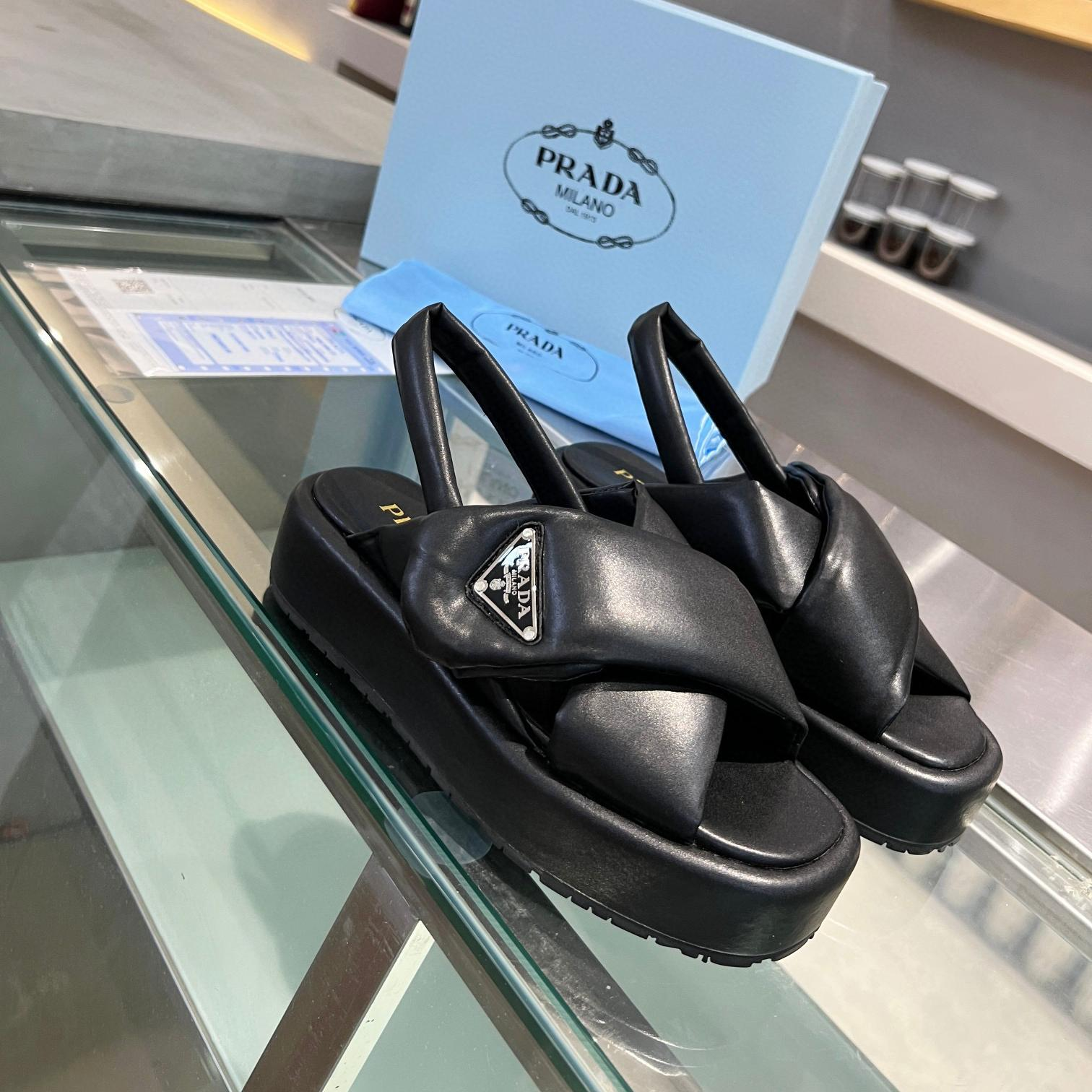 Prada Leather Peep-toe Beach Sandals Slide (Replica)