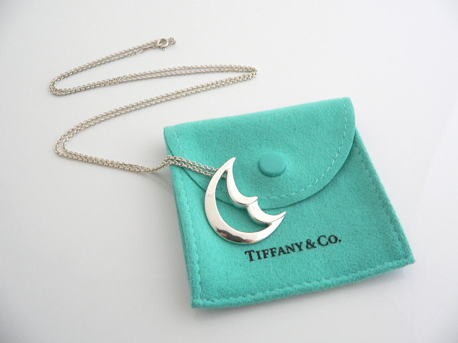 Tiffany & Co Silver Picasso Moon Necklace Pendant Charm 24 Inch Chain Gift Pouch