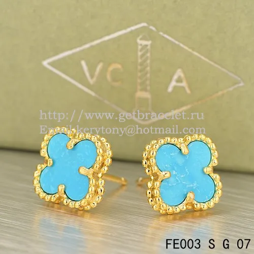 Van Cleef & Arpels Sweet Alhambra Earrings Yellow Gold With Turquoise Mother Of Pearl