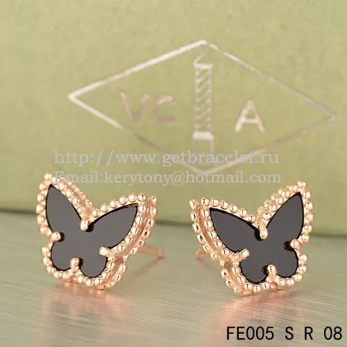 Van Cleef & Arpels Sweet Alhambra Butterfly Earrings Pink Gold With Black Onyx Mother Of Pearl
