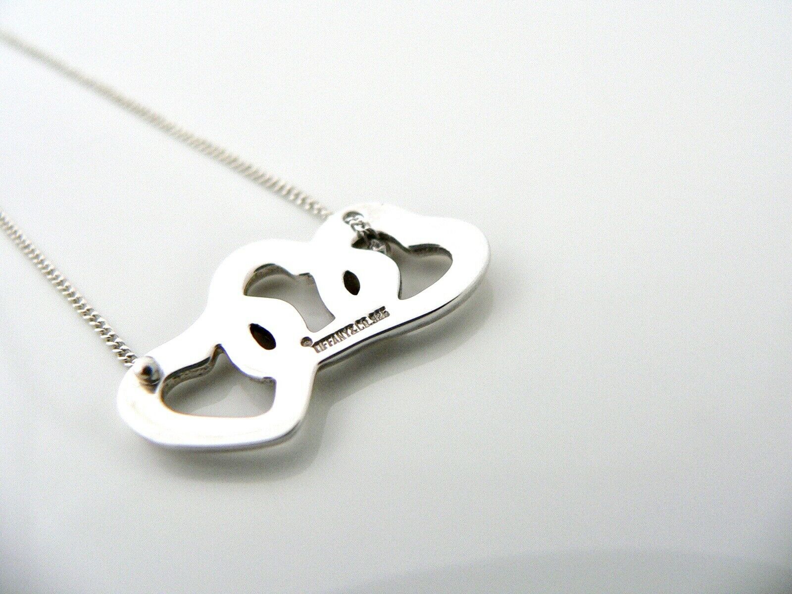 Tiffany & Co Silver Triple Heart Necklace Pendant 17.9 inch Chain Rare Gift Love