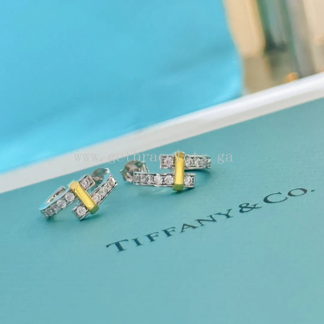 Tiffany Edge Hoop Earrings in White Gold and Yellow Gold with Diamonds