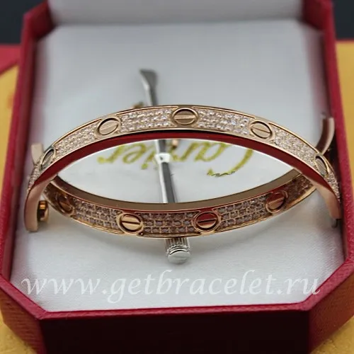 Copy Cartier Love Bracelet Paved Diamonds Pink Gold N6036916