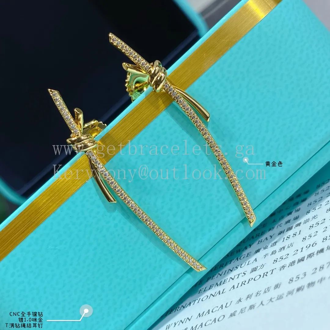 Tiffany Knot Drop Earrings in Yellow Gold/Rose Gold with Diamonds