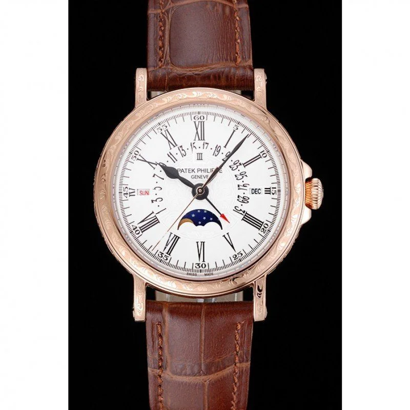 Perpetual Calendar Retrograde Dial White 40 mm, Rose Gold Plated