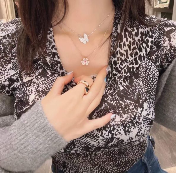 Van Cleef Butterfly Necklace Dupe with Diamonds, Two Butterfly pendant