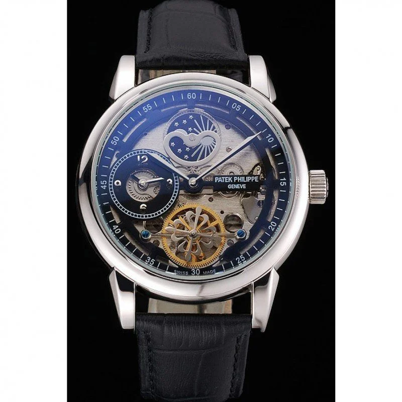 Dual Time Moonphase Tourbillon Black Skeletonised Dial 44 mm, Stainless Steel