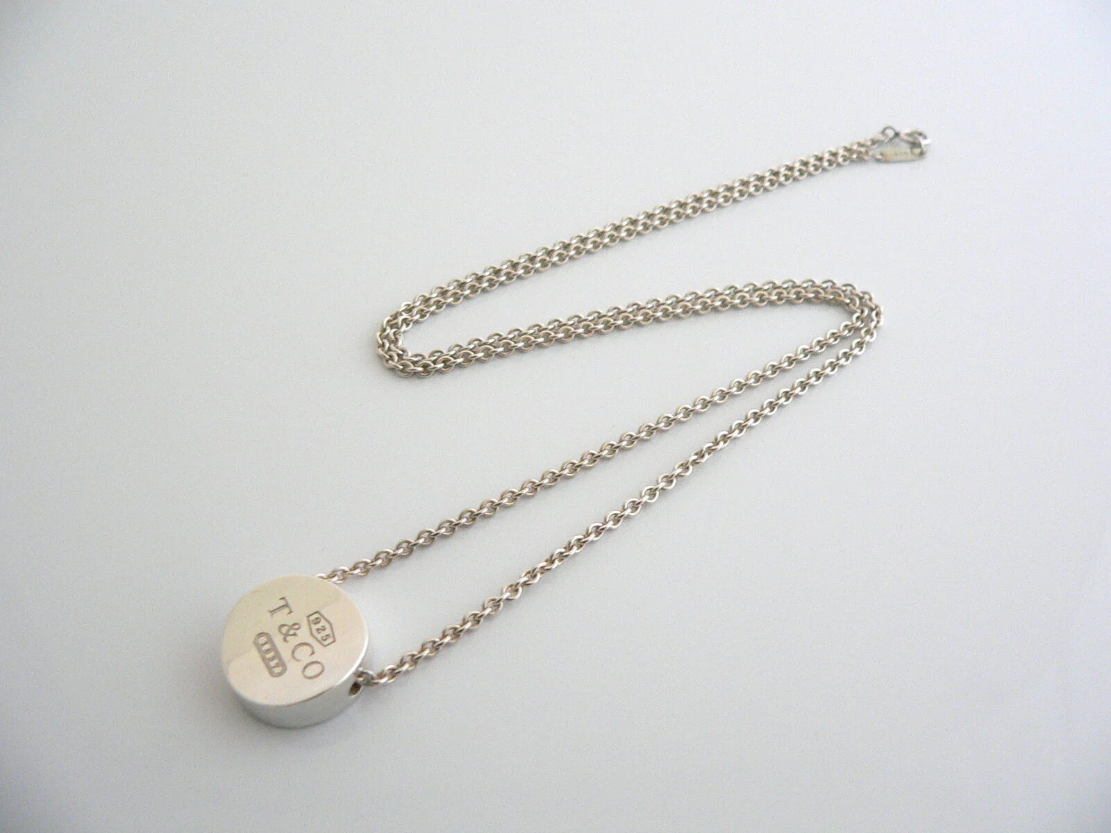 Tiffany & Co 1837 Necklace Circle Concave Pendant Charm 17 In Chain Silver Gift