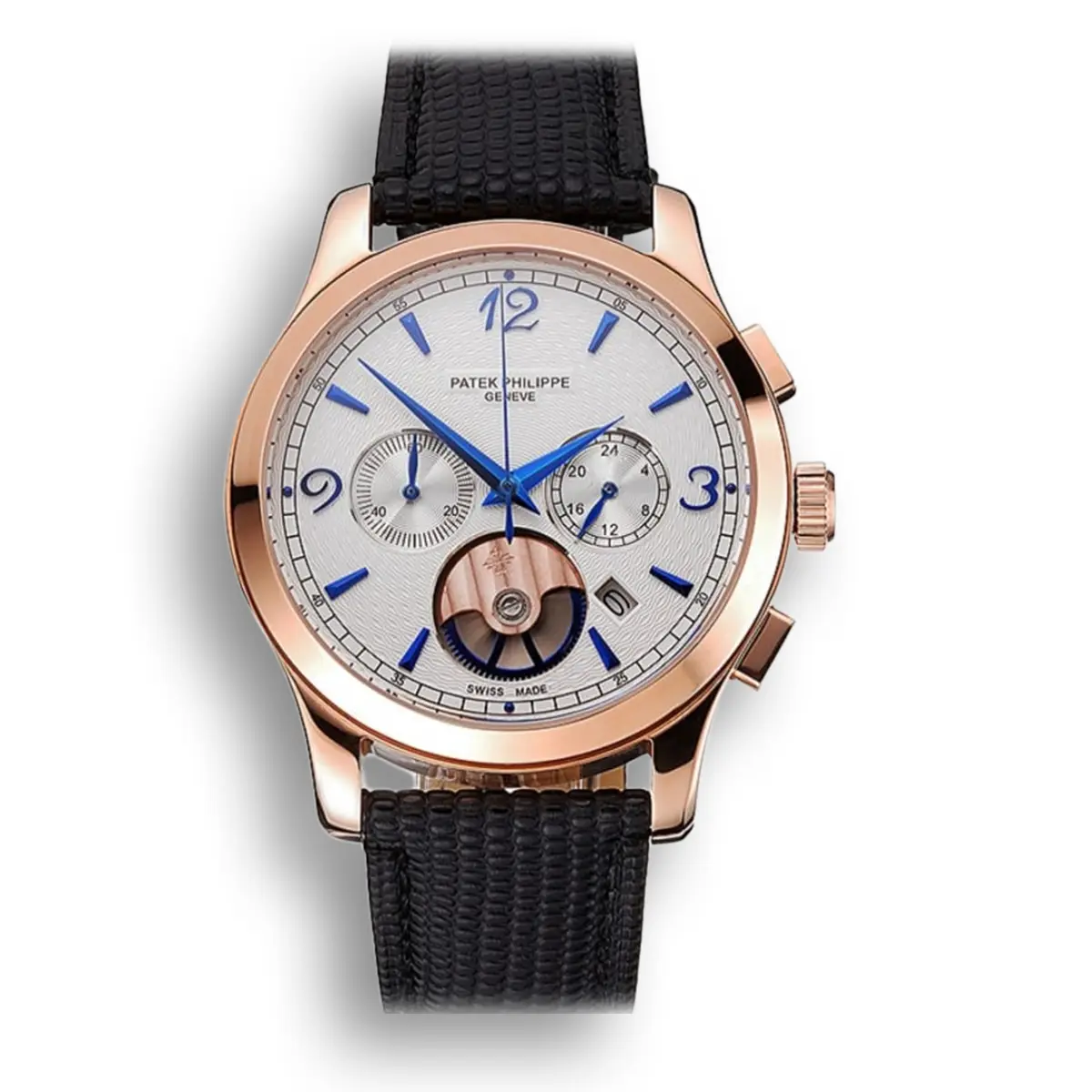 Chronograph White Guilloche Dial White 43 mm, Rose Gold Plated