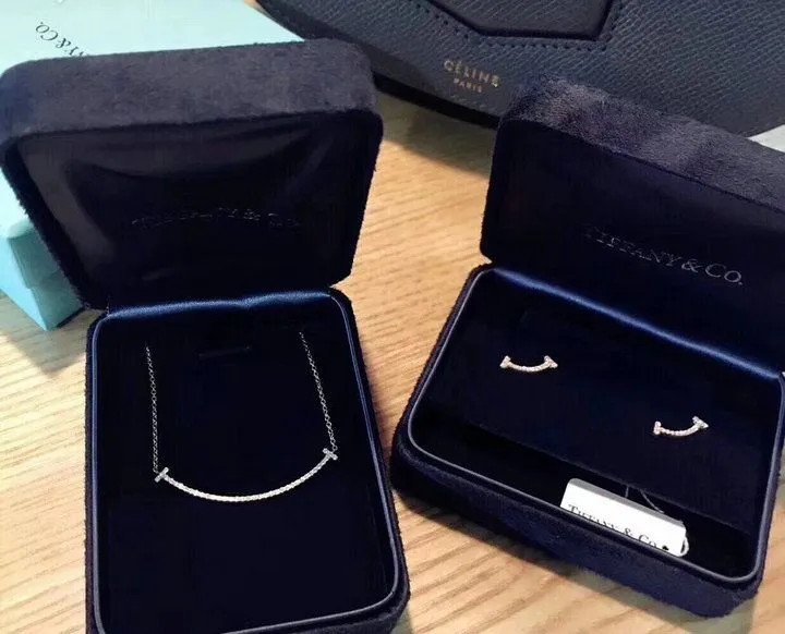 Tiffany T Smile Earrings Crystals Silver Pink/Yellow Gold Celebrities UK Sale