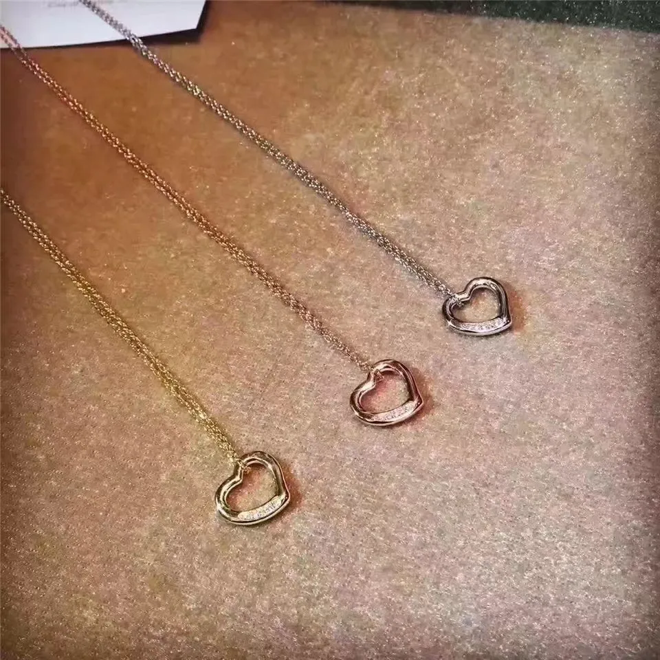 Tiffany Elsa Peretti Open Heart Pendant Studded Crystals Necklace Fashion Women Jewelry 11624294/30171179