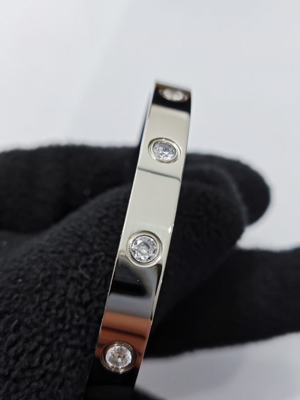 Cartier Love Bracelet Dupe, White Gold, Ten Diamonds