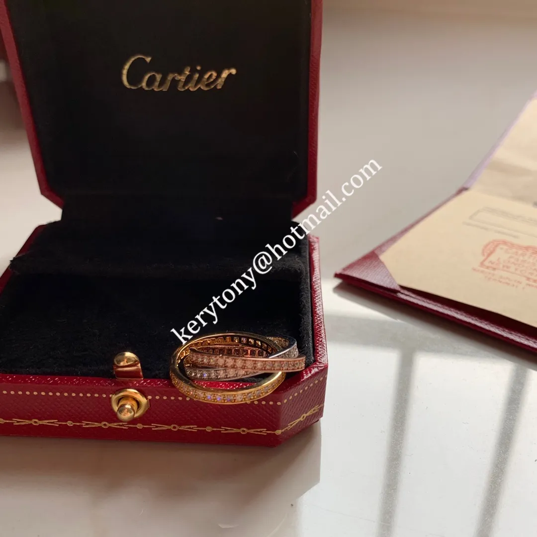 Top Sale Cartier Trinity Ring White Gold/Yellow God/Rose Gold With Pave Diamonds B4075100 Online