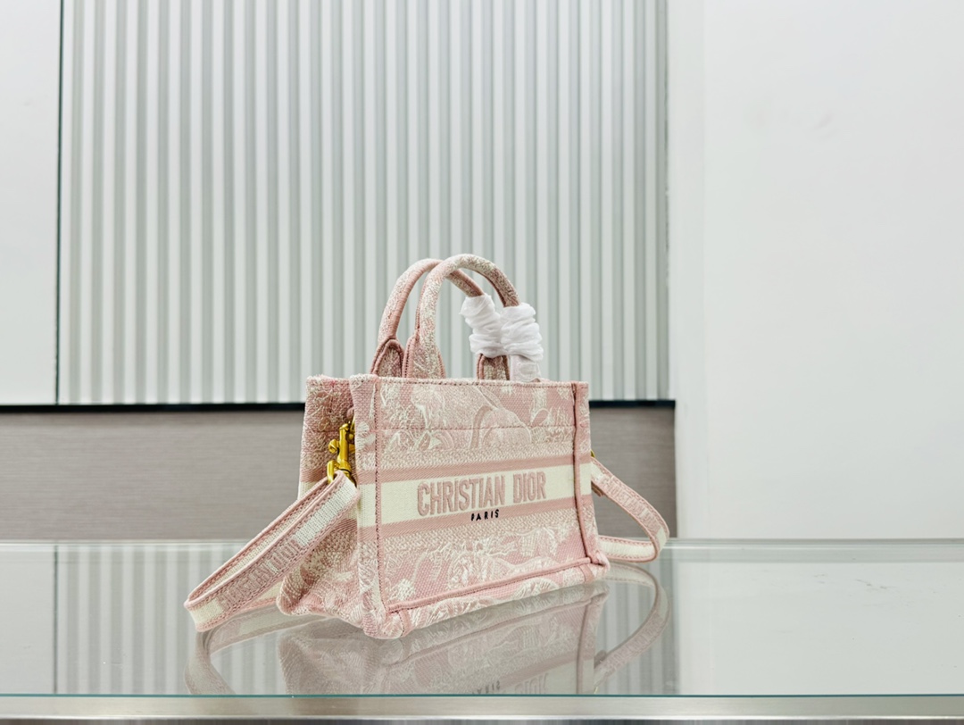 Dior Book Tote Mini Pink Tiger Embroider Shoulder Bag Handbag