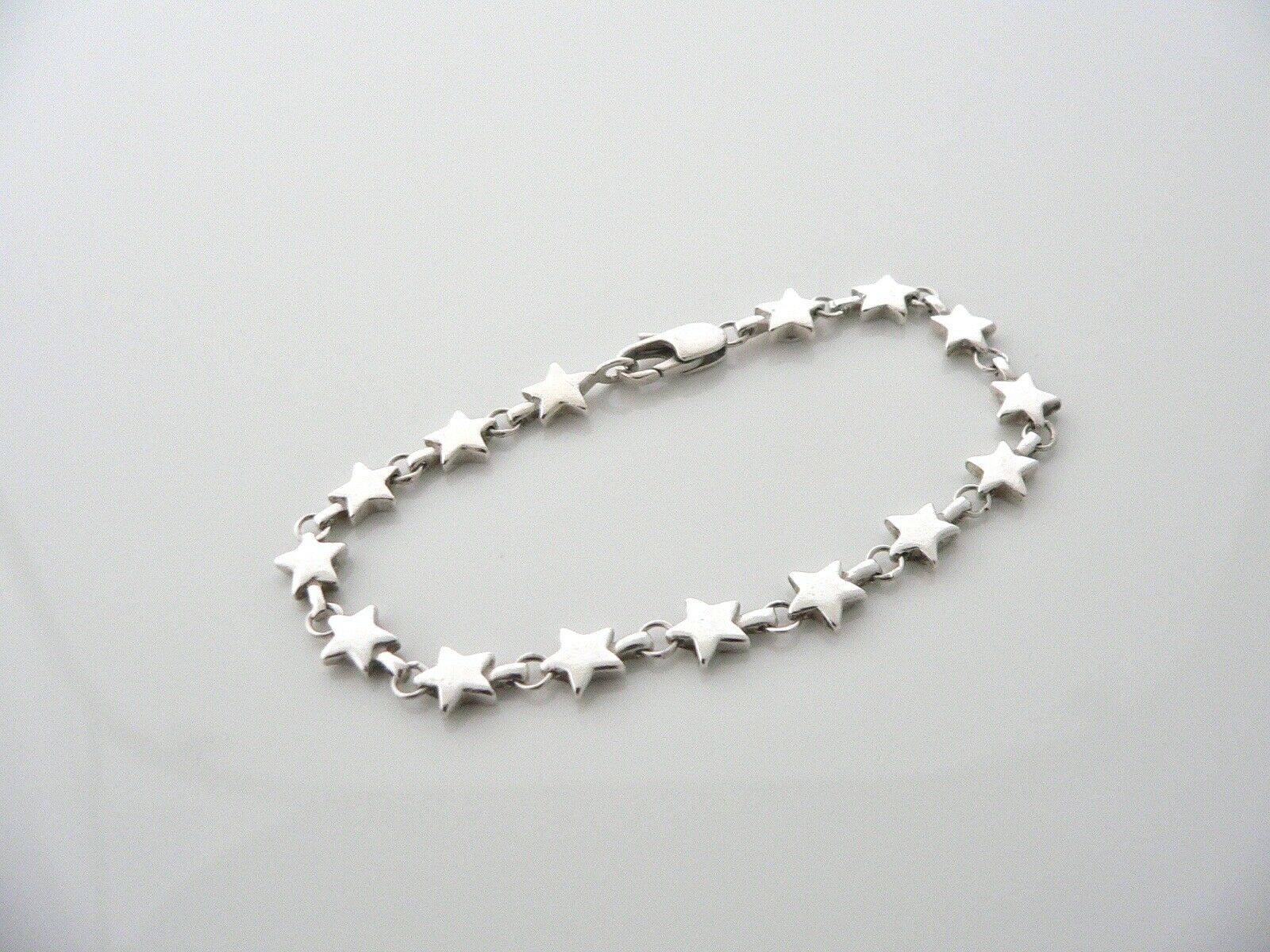 Tiffany & Co Silver Stars Link Bracelet Bangle 7.5 In Chain Longer Length Gift