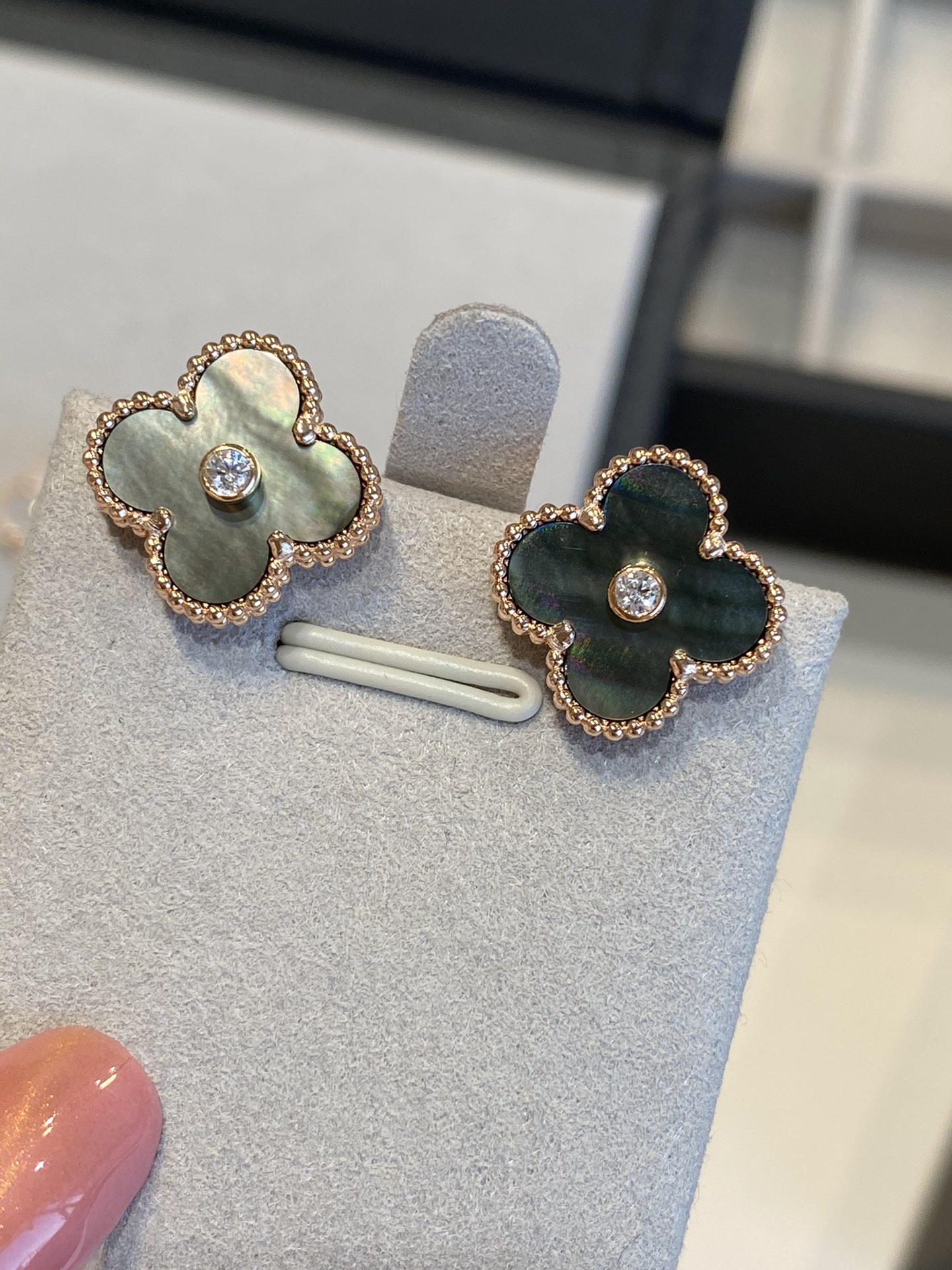 Van Cleef & Arpels Clover Earrings with Diamonds, Vintage Alhambra earrings