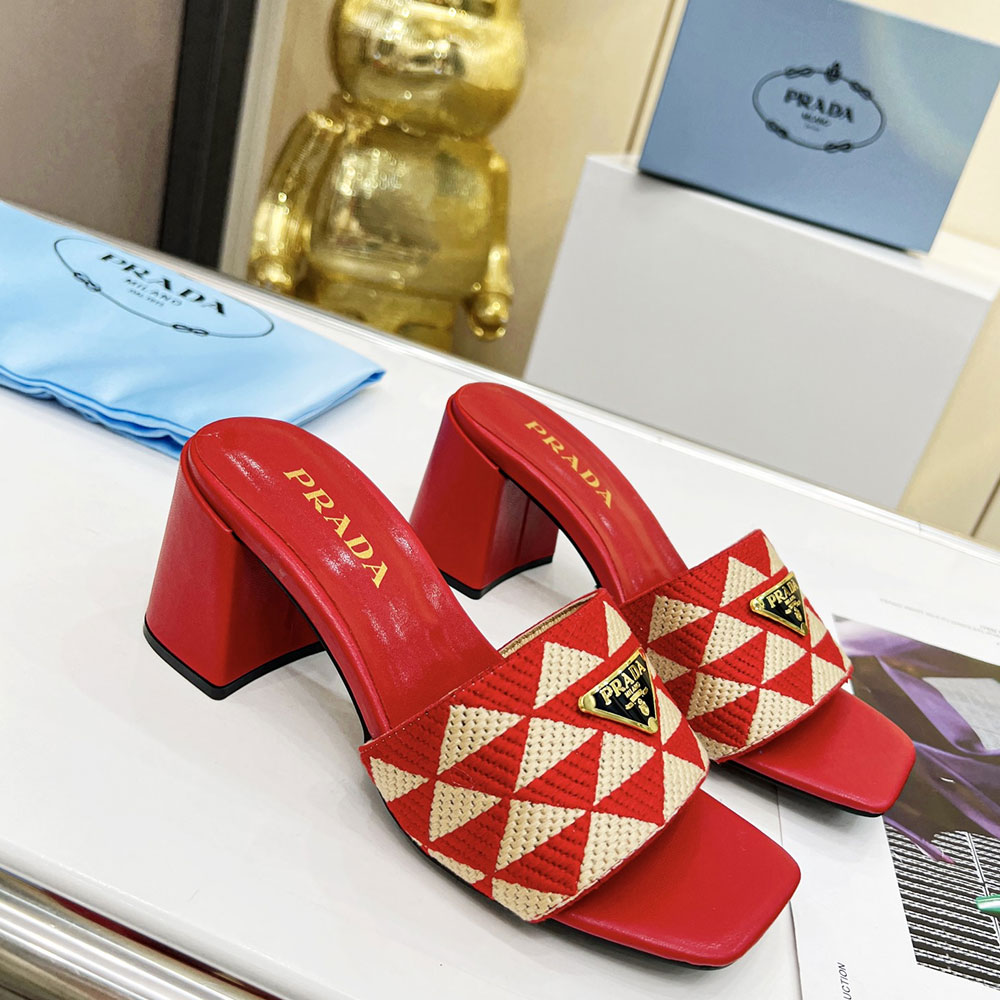 Prada Fabric Chunky Heels Sandals Slide (Replica)