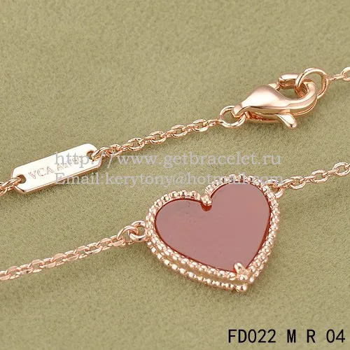 Van Cleef Arpels Sweet Alhambra Heart Pendant Pink Gold With Red Onyx Mother Of Pearl